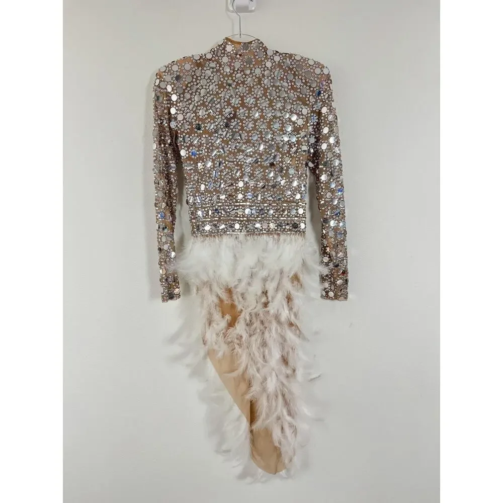 PURE X CHAOS Feather Dress Womens Large White Rhinestone Festival Party Show - Picture 2 of 15